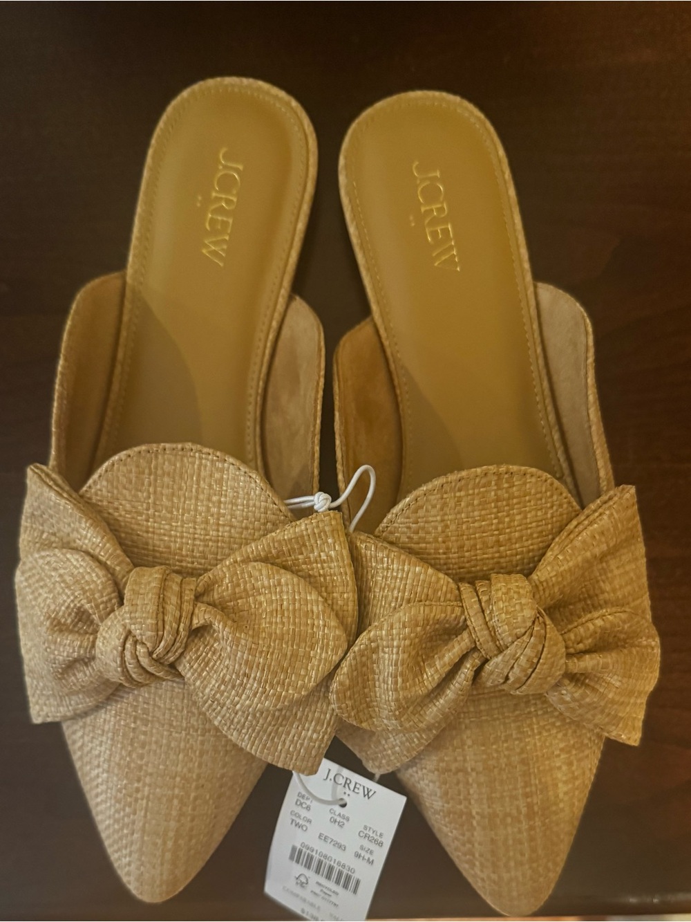 J. Crew Tan Bow Pointed-Toe Slip-On Mules